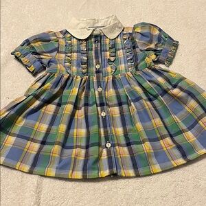Ralph Lauren Multicolor Plaid Dress w ruffle detail & white Embroidered Collar
